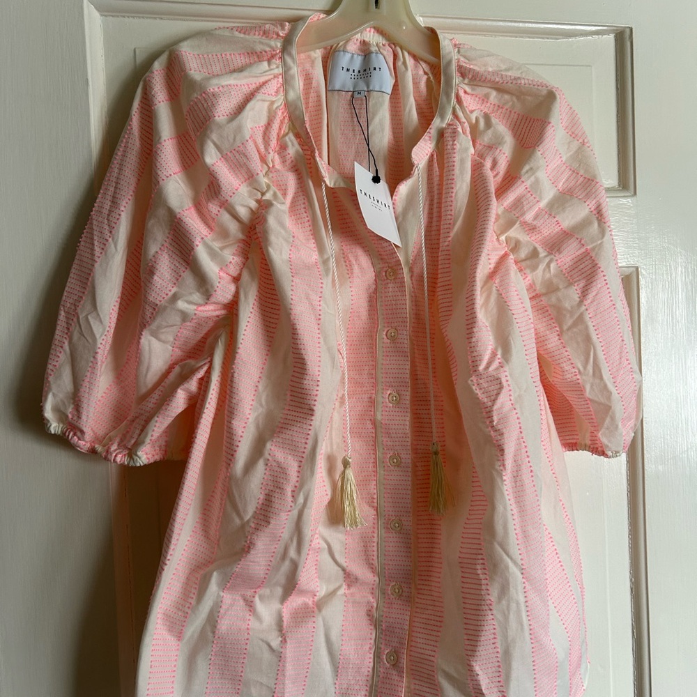 The Shirt Rochelle Behrens Pink and Cream Striped Blouse top bohemian med - Picture 6 of 6